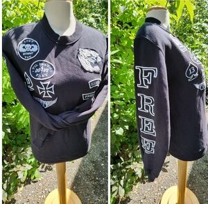 Wilfred Free‎ Xs Sweatshirt with Patches, Free, Lone Wolf, Ride Hard, Rebelcore